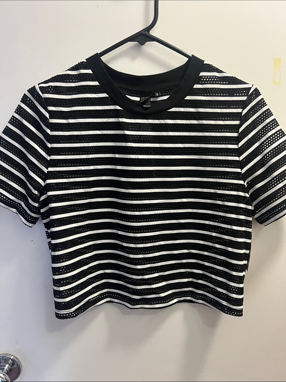 Volcom Black & White Striped Eyelet Crop Top